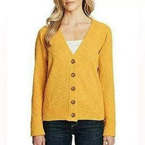 Two by Vince Camuto Mustard Yellow Button Up Long Sleeve Sweater Cardigan Size S